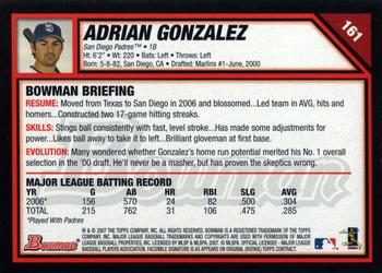 2007 Bowman #161 Adrian Gonzalez Back