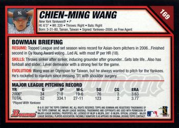 2007 Bowman #169 Chien-Ming Wang Back