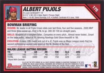 2007 Bowman #175 Albert Pujols Back