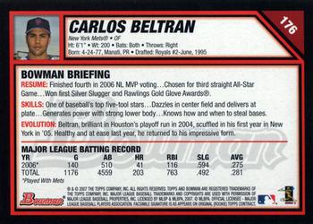 2007 Bowman #176 Carlos Beltran Back