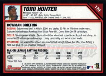 2007 Bowman #179 Torii Hunter Back