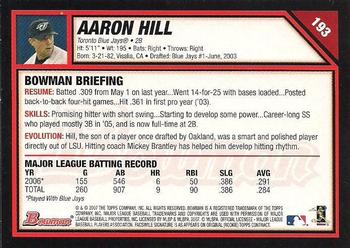 2007 Bowman #193 Aaron Hill Back
