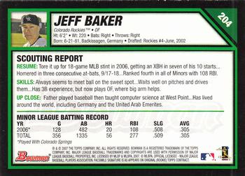 2007 Bowman #204 Jeff Baker Back