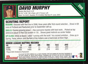 2007 Bowman #209 David Murphy Back