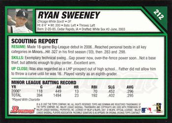 2007 Bowman #212 Ryan Sweeney Back
