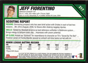 2007 Bowman #217 Jeff Fiorentino Back