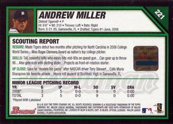 2007 Bowman #221 Andrew Miller Back