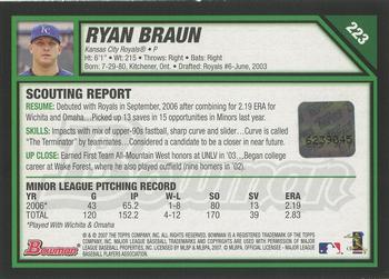 2007 Bowman #223 Ryan Braun Back