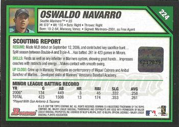 2007 Bowman #224 Oswaldo Navarro Back