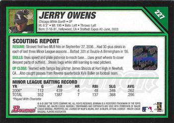 2007 Bowman #227 Jerry Owens Back