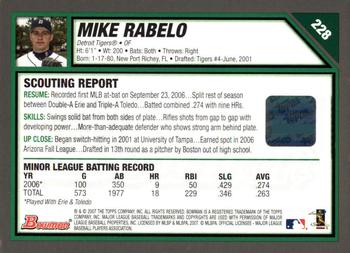 2007 Bowman #228 Mike Rabelo Back
