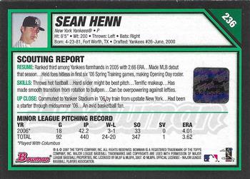 2007 Bowman #236 Sean Henn Back