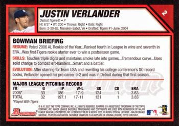 2007 Bowman #2 Justin Verlander Back