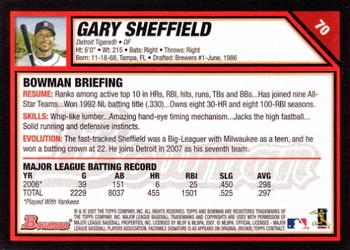 2007 Bowman #70 Gary Sheffield Back
