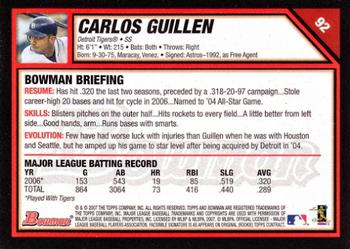 2007 Bowman #92 Carlos Guillen Back