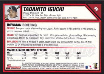 2007 Bowman #98 Tadahito Iguchi Back