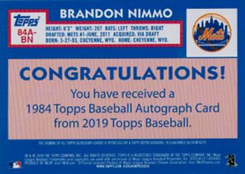 2019 Topps - 1984 Topps Baseball 35th Anniversary Autographs #84A-BN Brandon Nimmo Back