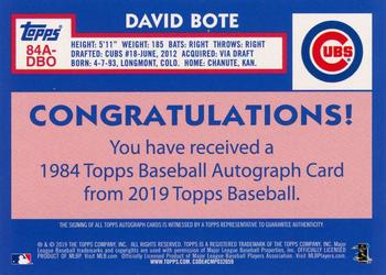 2019 Topps - 1984 Topps Baseball 35th Anniversary Autographs #84A-DBO David Bote Back