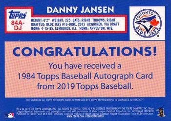 2019 Topps - 1984 Topps Baseball 35th Anniversary Autographs #84A-DJ Danny Jansen Back