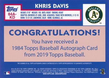 2019 Topps - 1984 Topps Baseball 35th Anniversary Autographs #84A-KD Khris Davis Back