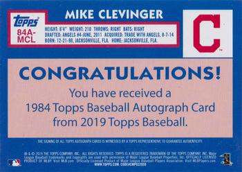 2019 Topps - 1984 Topps Baseball 35th Anniversary Autographs #84A-MCL Mike Clevinger Back