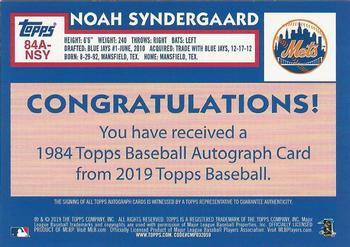 2019 Topps - 1984 Topps Baseball 35th Anniversary Autographs #84A-NSY Noah Syndergaard Back