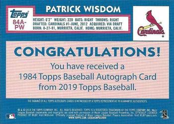 2019 Topps - 1984 Topps Baseball 35th Anniversary Autographs #84A-PW Patrick Wisdom Back