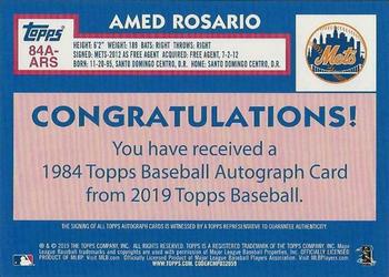 2019 Topps - 1984 Topps Baseball 35th Anniversary Autographs #84A-ARS Amed Rosario Back