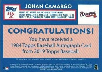 2019 Topps - 1984 Topps Baseball 35th Anniversary Autographs #84A-JC Johan Camargo Back