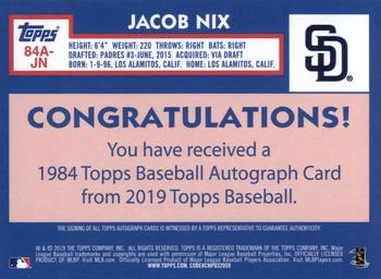 2019 Topps - 1984 Topps Baseball 35th Anniversary Autographs #84A-JN Jacob Nix Back
