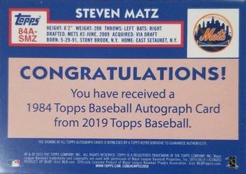 2019 Topps - 1984 Topps Baseball 35th Anniversary Autographs #84A-SMZ Steven Matz Back