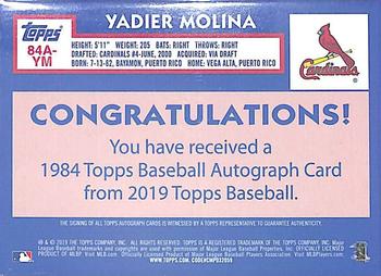 2019 Topps - 1984 Topps Baseball 35th Anniversary Autographs #84A-YM Yadier Molina Back