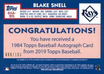 2019 Topps - 1984 Topps Baseball 35th Anniversary Autographs 150th Anniversary #84A-BS Blake Snell Back