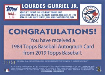 2019 Topps - 1984 Topps Baseball 35th Anniversary Autographs Gold #84A-LG Lourdes Gurriel Jr. Back