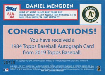 2019 Topps - 1984 Topps Baseball 35th Anniversary Autographs Gold #84A-DM Daniel Mengden Back