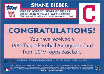 2019 Topps - 1984 Topps Baseball 35th Anniversary Autographs Red #84A-SBI Shane Bieber Back