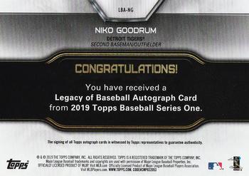 2019 Topps - Legacy of Baseball Autographs #LBA-NG Niko Goodrum Back