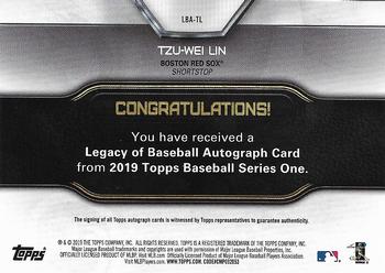 2019 Topps - Legacy of Baseball Autographs #LBA-TL Tzu-Wei Lin Back