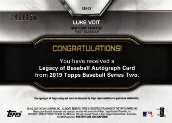 2019 Topps - Legacy of Baseball Autographs 150th Anniversary #LBA-LV Luke Voit Back