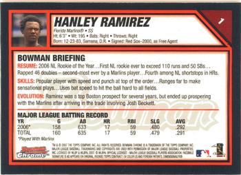 2007 Bowman Chrome #1 Hanley Ramirez Back