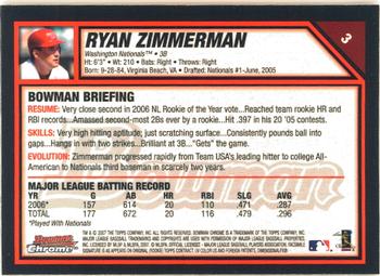 2007 Bowman Chrome #3 Ryan Zimmerman Back