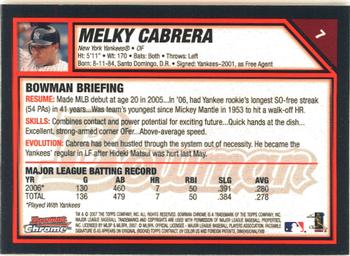 2007 Bowman Chrome #7 Melky Cabrera Back