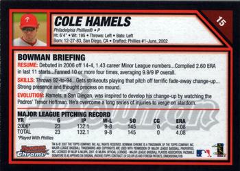 2007 Bowman Chrome #15 Cole Hamels Back