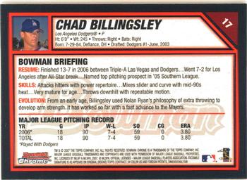 2007 Bowman Chrome #17 Chad Billingsley Back