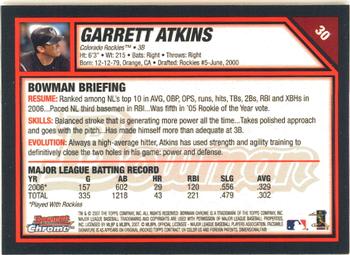 2007 Bowman Chrome #30 Garrett Atkins Back