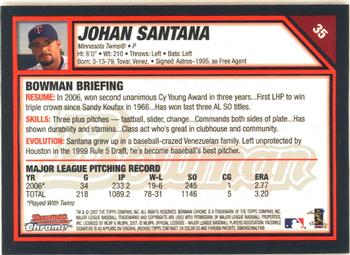 2007 Bowman Chrome #35 Johan Santana Back