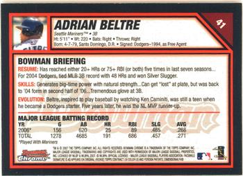 2007 Bowman Chrome #41 Adrian Beltre Back