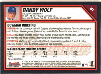 2007 Bowman Chrome #61 Randy Wolf Back
