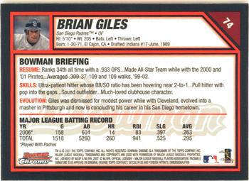 2007 Bowman Chrome #74 Brian Giles Back