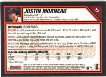 2007 Bowman Chrome #77 Justin Morneau Back